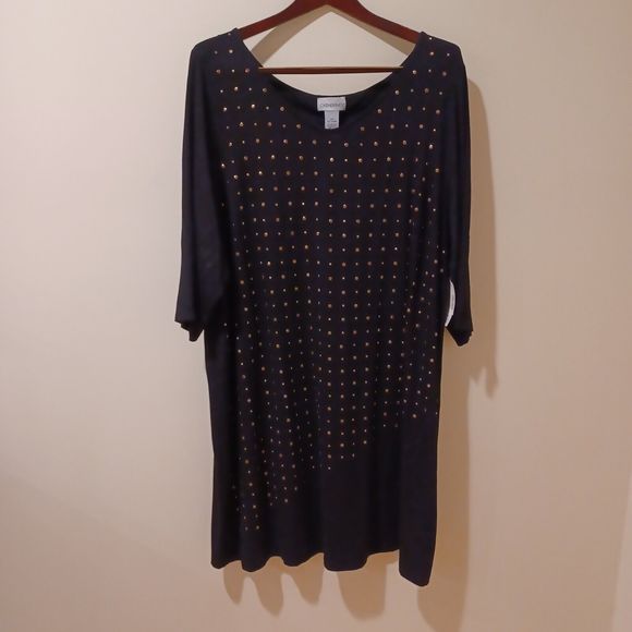 NWT Catherines Women's Black Copper Studded 3/4 Sleeve Dress Size 2X - Picture 1 of 6